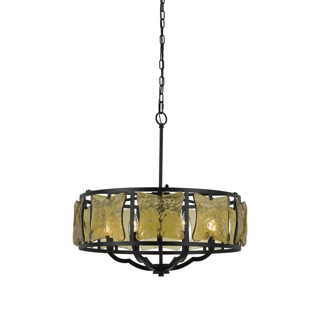 60W X 6 Revenna Forged Iron Chandelier With Hand Crafted Glass. The main picture.