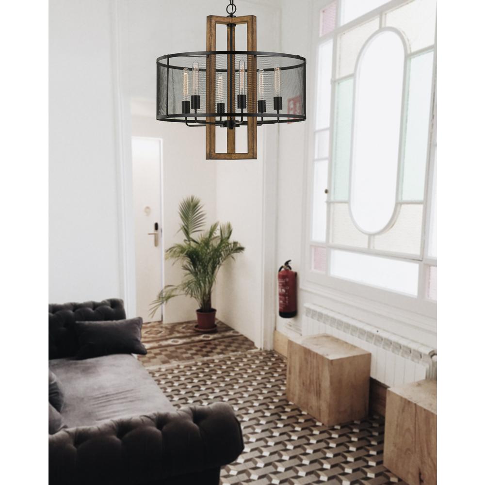 60W X 6 Monza Wood Chandelier With Mesh Shade (Edison Bulbs Not Included). The main picture.
