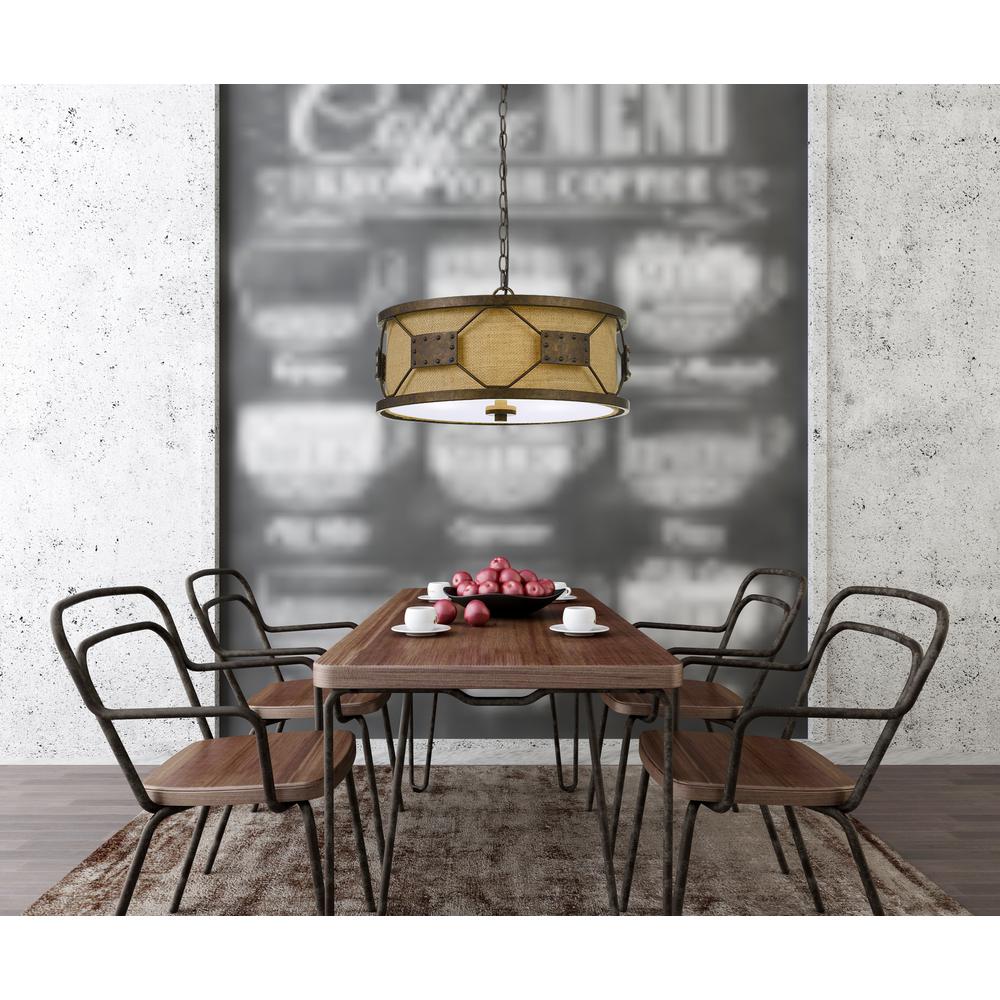 60W X 3 Ragusa Metal 2 In 1 Pendant/Semi FLush Mount Fixture With Burlap Shade. Picture 4