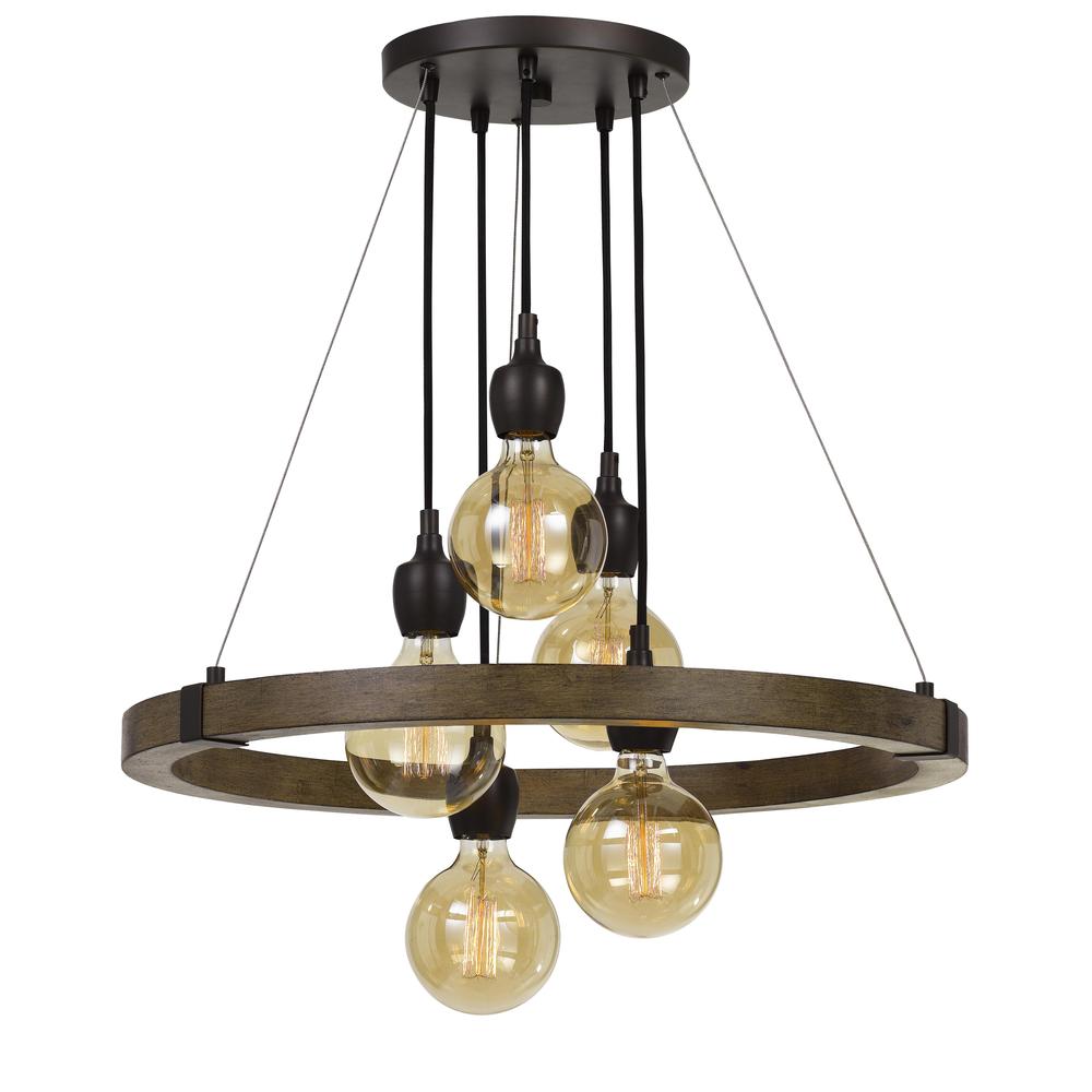 60W X 5 Martos Metal/Wood Chandelier. (Edison Bulbs included). Picture 2