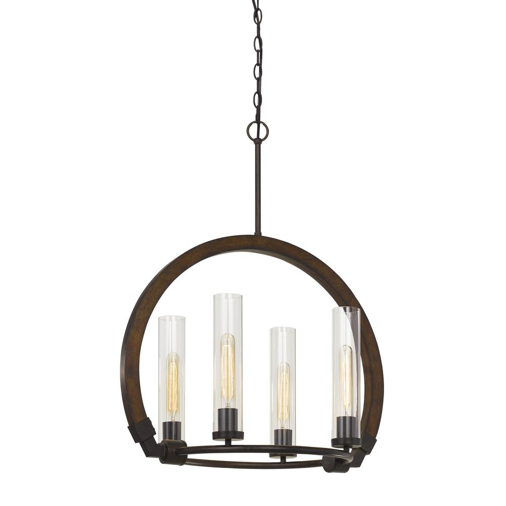 60W X 4 Sulmona Wood/Metal Chandelier With Glass Shade (Edison Bulbs Not inlcluded). Picture 1