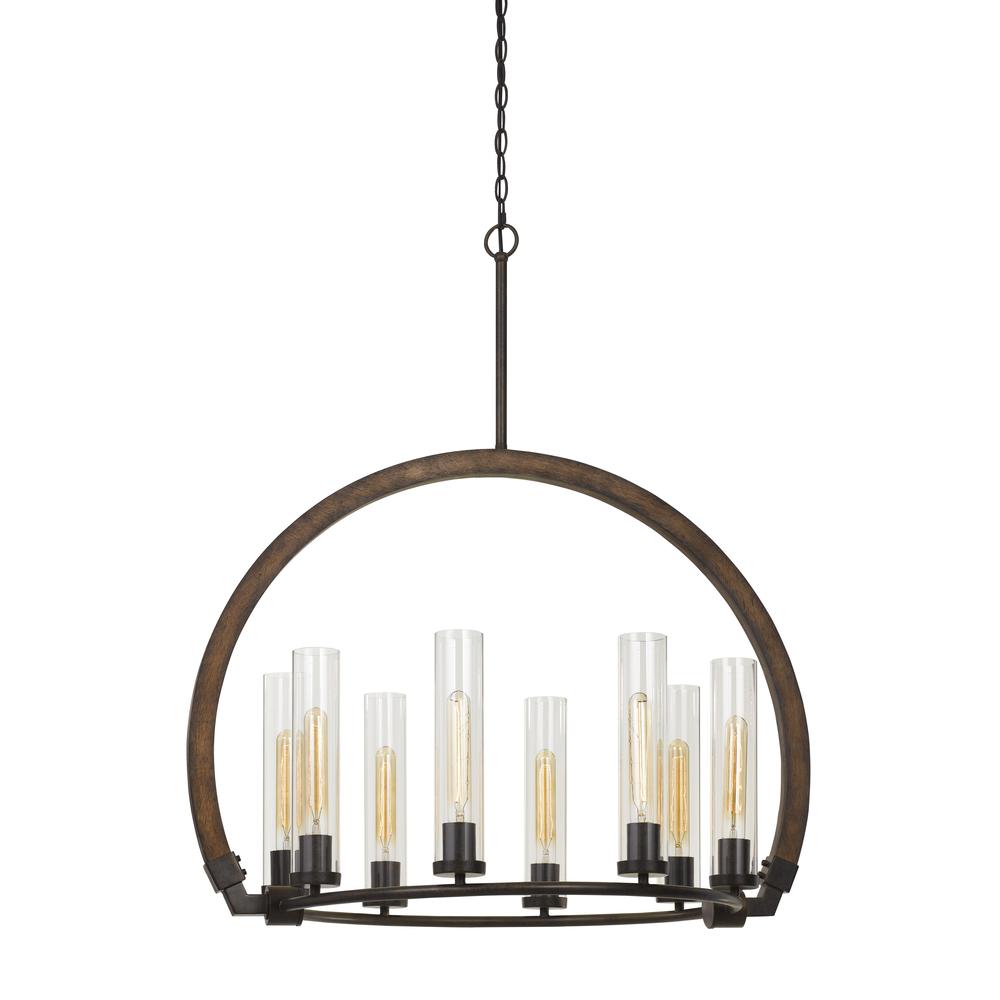 60W X 8 Sulmona Wood/Metal Chandelier With Glass Shade (Edison Bulbs Not included). The main picture.