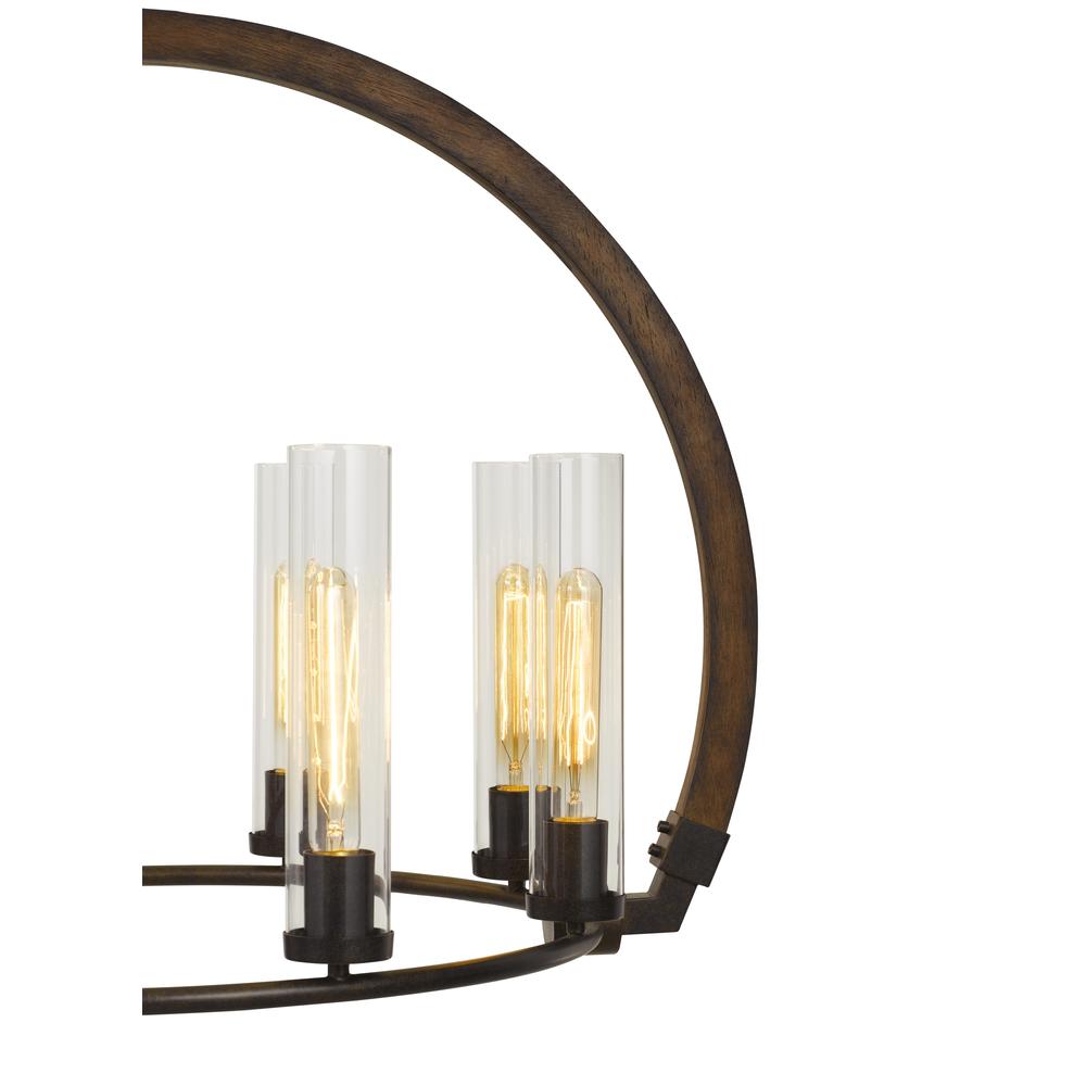 60W X 8 Sulmona Wood/Metal Chandelier With Glass Shade (Edison Bulbs Not included). Picture 2
