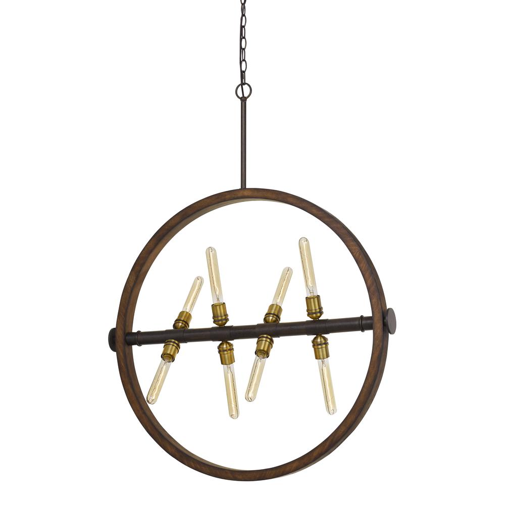 60W X 8 Teramo Wood/Metal Chandelier With Glass Shade (Edison Bulbs Not included). Picture 2