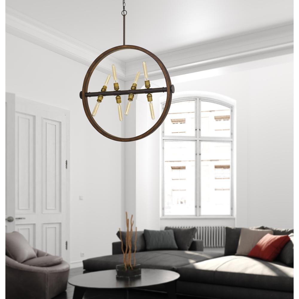 60W X 8 Teramo Wood/Metal Chandelier With Glass Shade (Edison Bulbs Not included). Picture 1