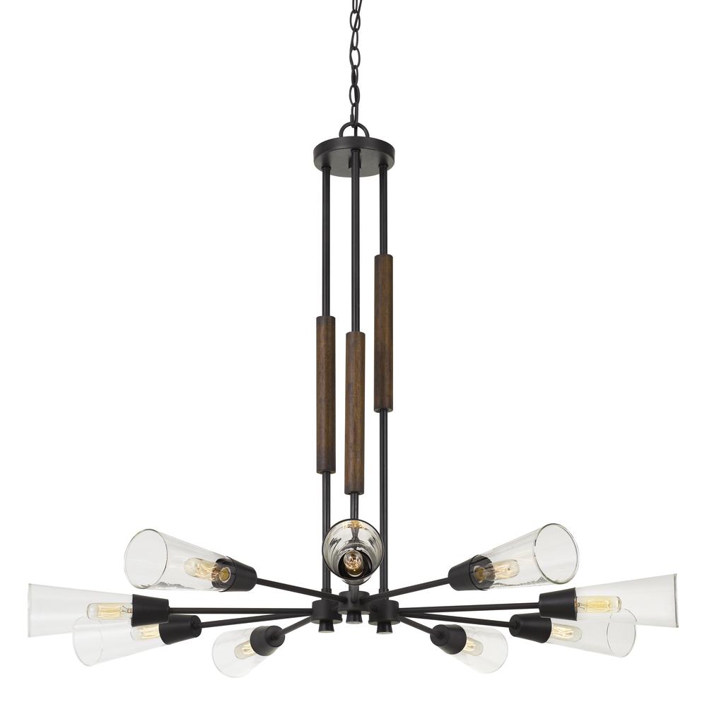 60W X 9 Vasto Wood/Metal Chandelier With Glass Shade (Edison Bulbs Not included). Picture 2