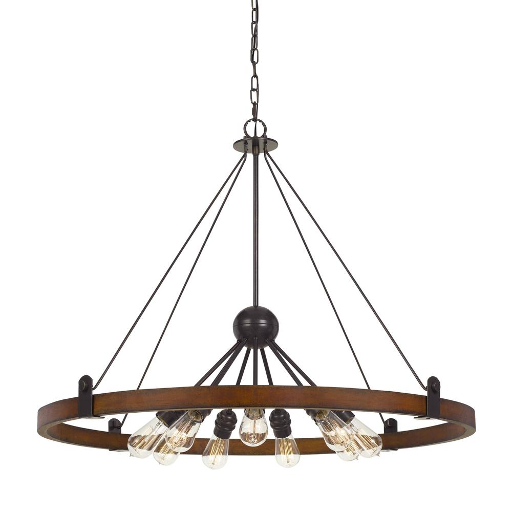 60W X 9 Lucca Wood/Metal Chandelier (Edison Bulbs Not included). Picture 2