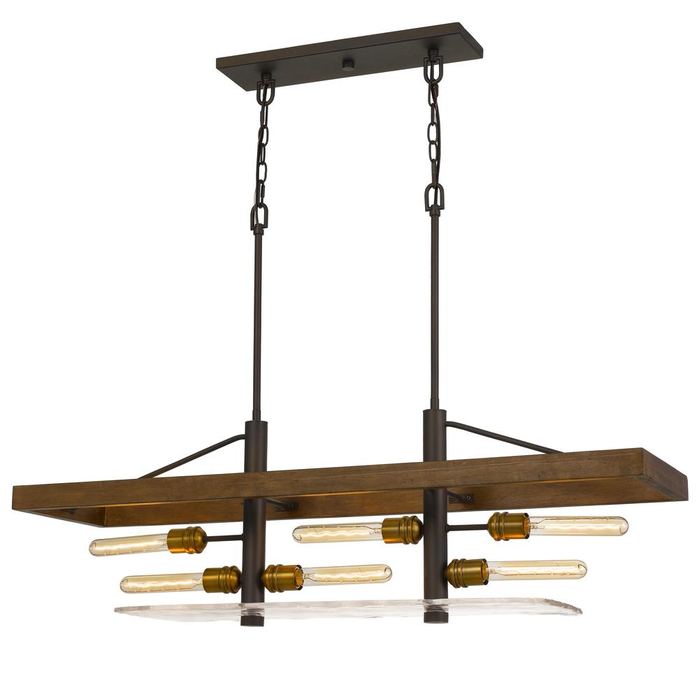 Craiova 60W X 6 Pine Wood Island Chandelier With Hand Crafted Glass (Edison Bulbs Not included). Picture 1