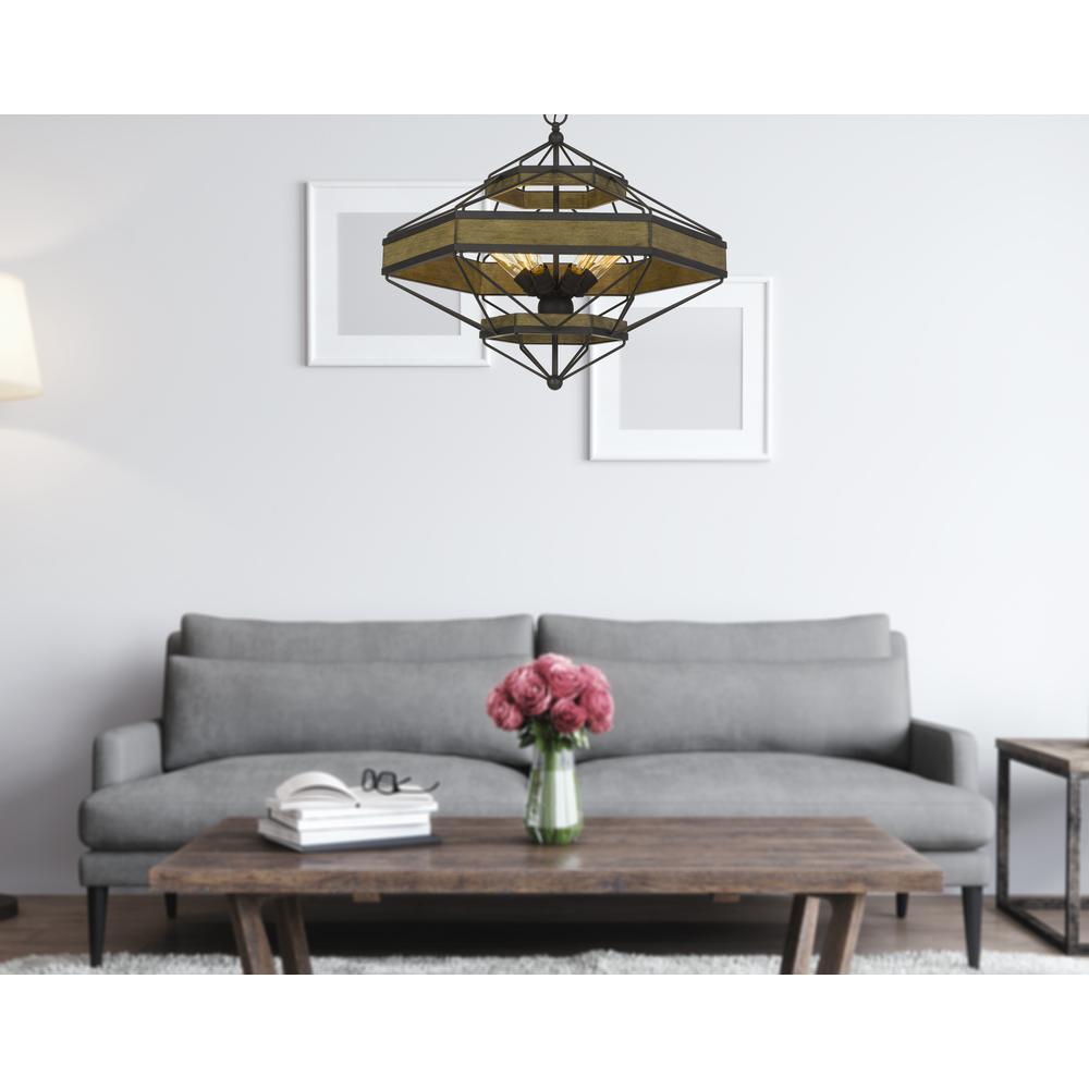 Alicante 60W X 6 Pine Wood/Metal Chandelier  (Edison Bulbs Not included). Picture 2