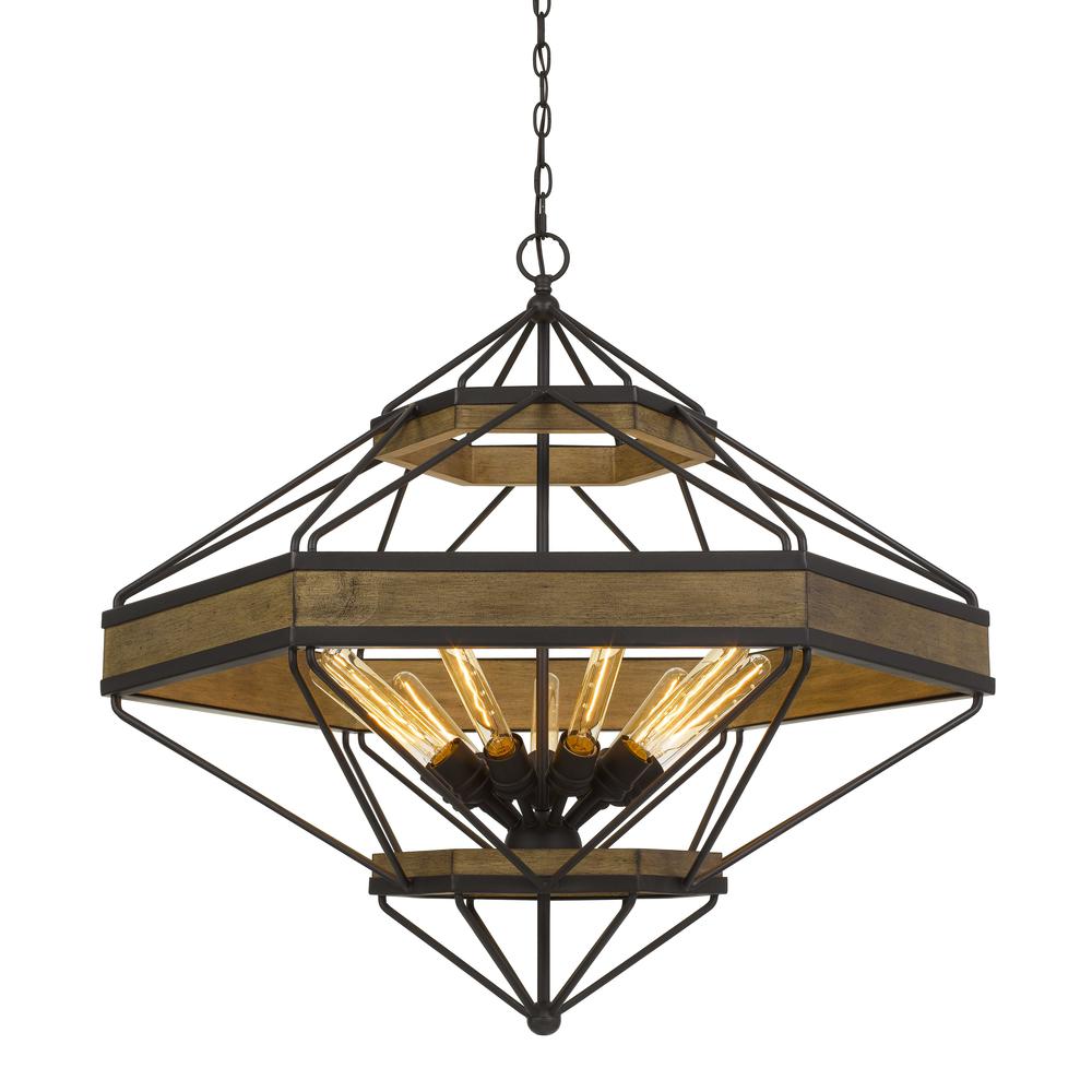 Alicante 60W X 9 Pine Wood/Metal Chandelier  (Edison Bulbs Not included). Picture 1