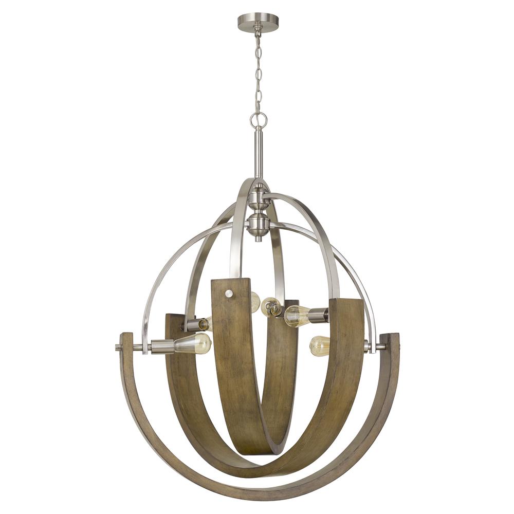 60W X 6 Rauma Metal/Wood Chandelier (Edison Bulbs Are Not included). Picture 1