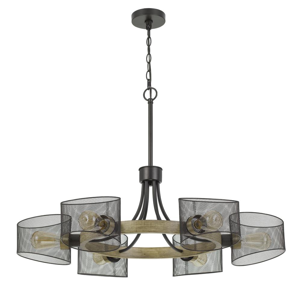 60W X 6 Dronten Metal/Wood Chandelier With Mesh Shades (Edison Bulbs Are Not included). Picture 3