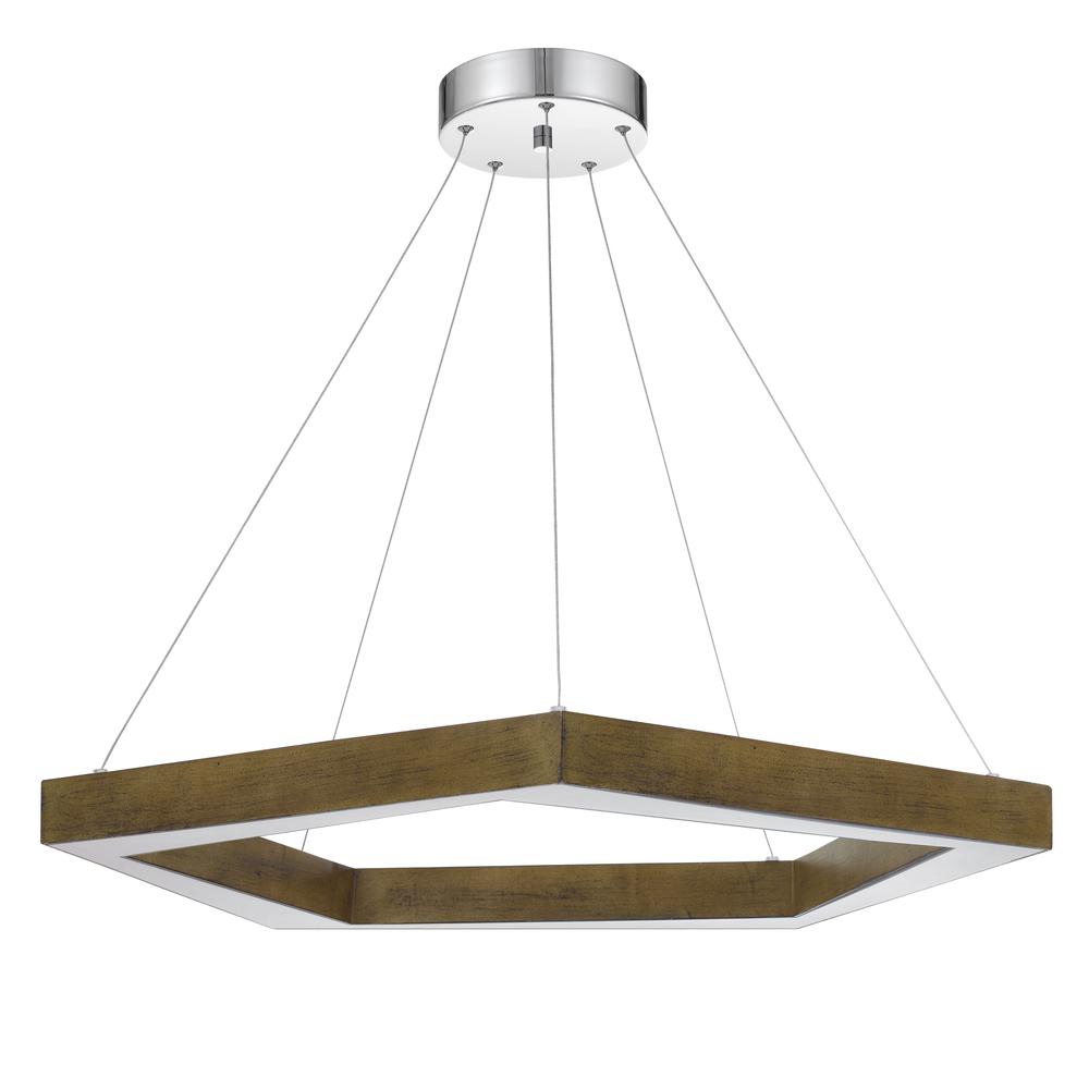 Metz dimmable Integrated LED polygon pine wood pendant fixture. 38W, 3000 lumen, 3000K, Pine. Picture 1