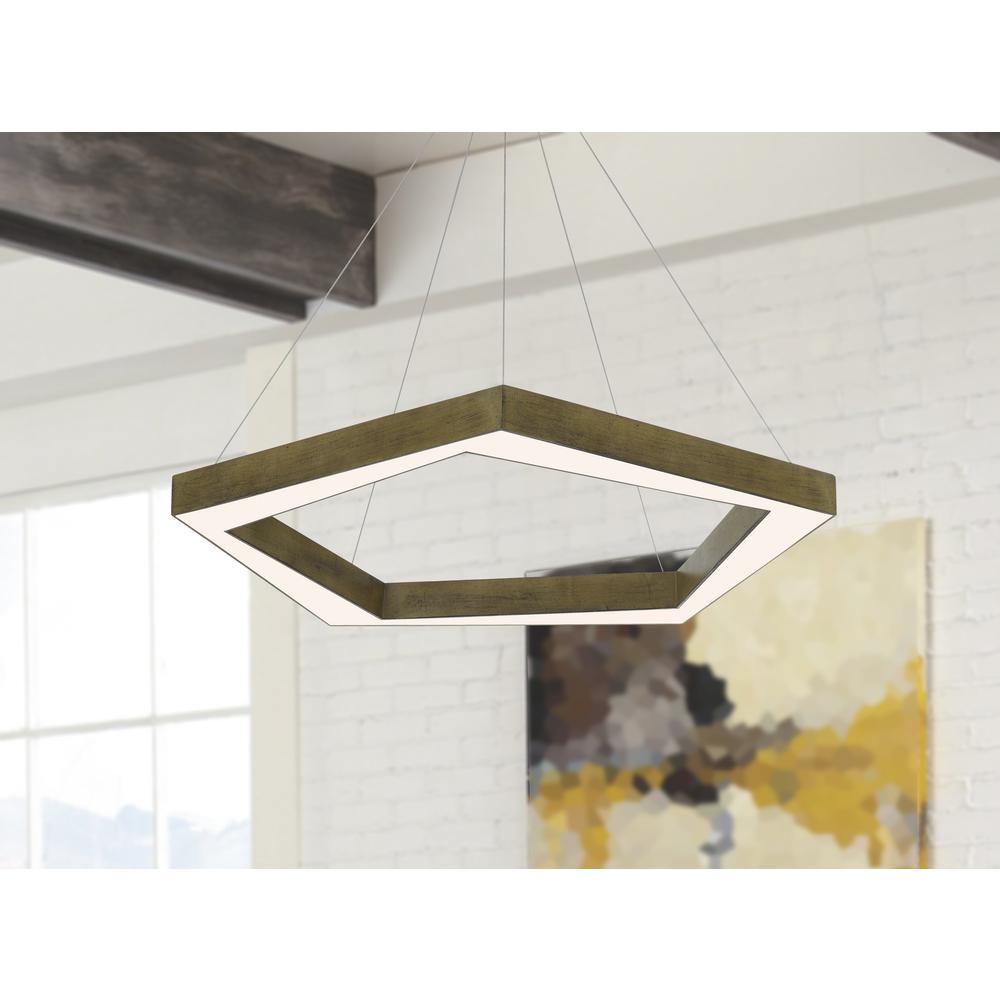 Metz dimmable Integrated LED polygon pine wood pendant fixture. 38W, 3000 lumen, 3000K, Pine. Picture 2