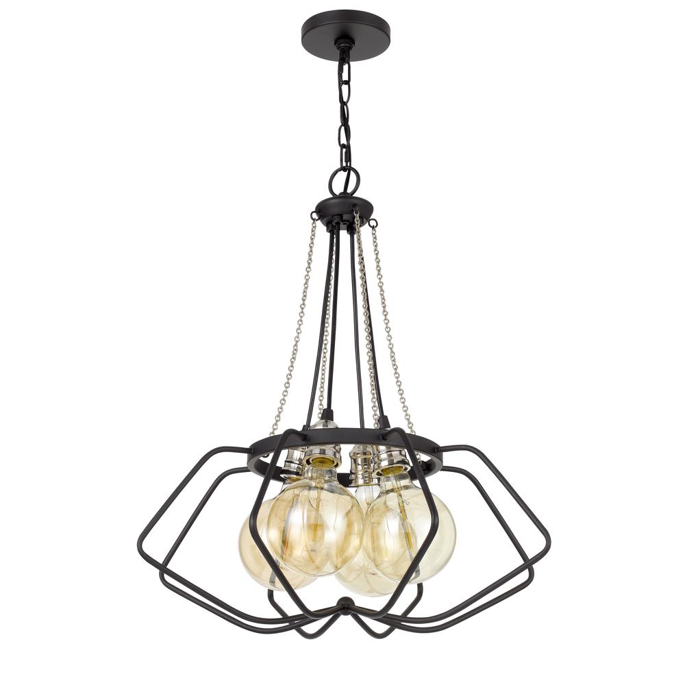 60W x 4 Ladue metal chandelier (Edison bulbs shown ARE included), Black/Chrome. Picture 1