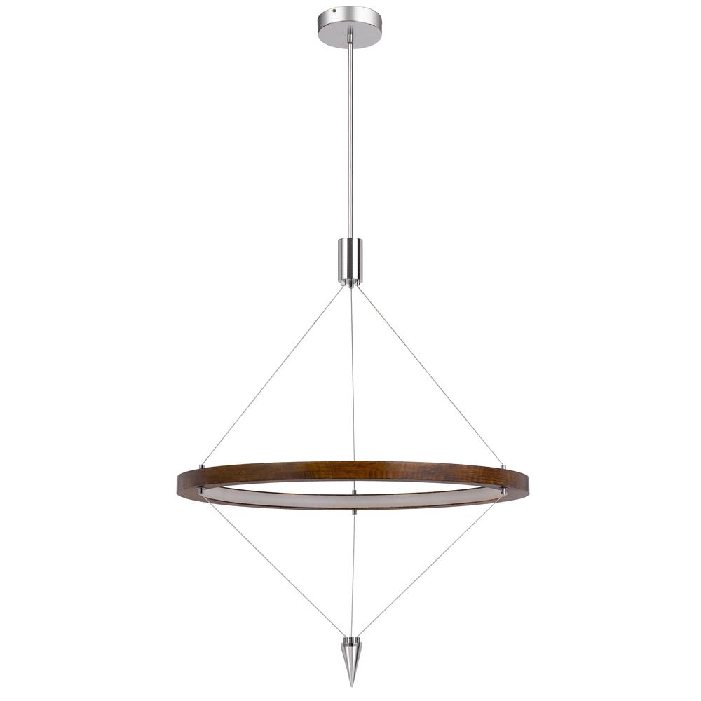 Viterbo integrated dimmable LED pine wood pendant fixture with suspended steel braided wire. 24W, 1920 lumen, 3000K, Pine. Picture 1