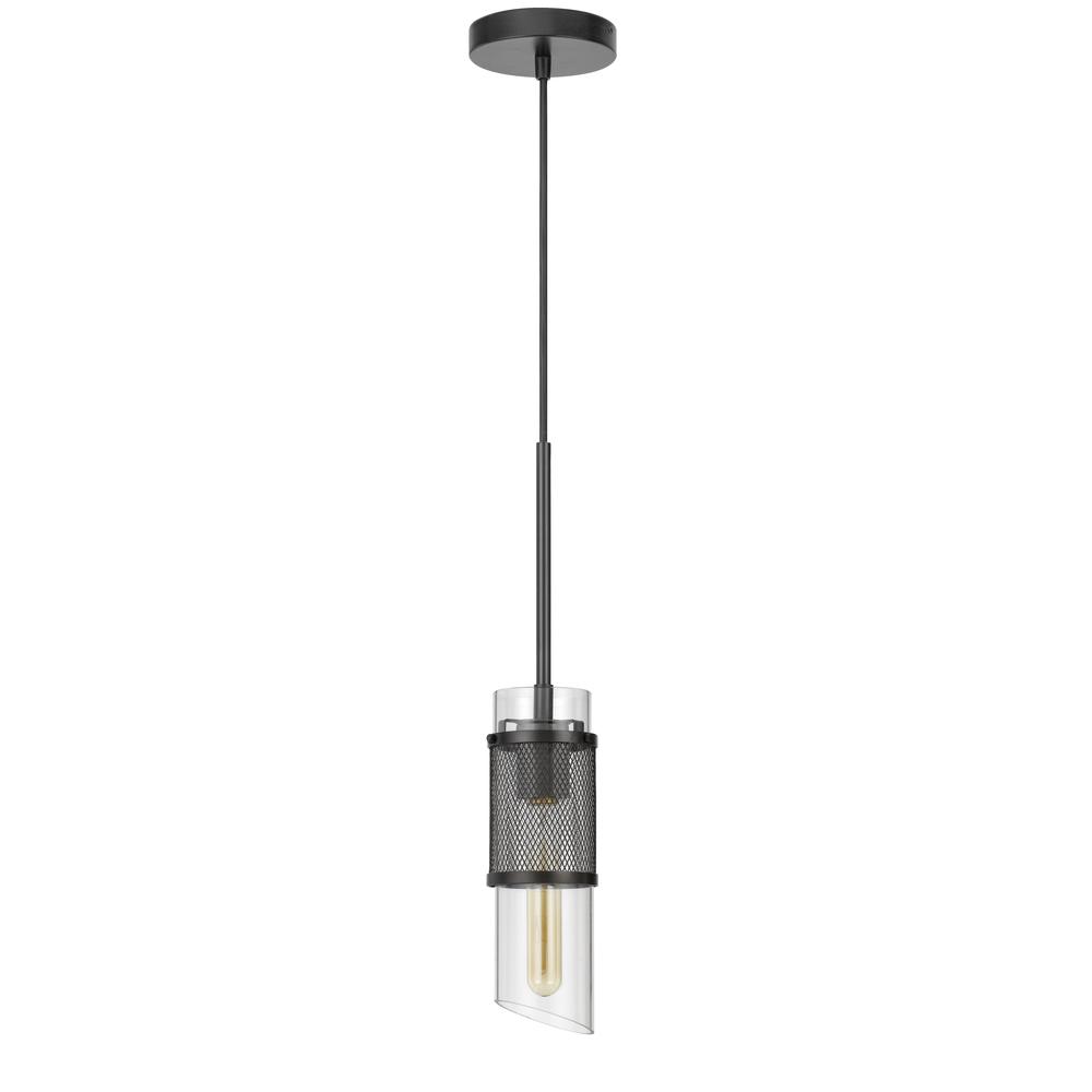 60W Savona double layer glass/metal mini pendant with mesh metal shade. (Edison bulb NOT included), Black. Picture 1