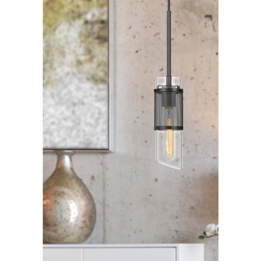 60W Savona double layer glass/metal mini pendant with mesh metal shade. (Edison bulb NOT included), Black. Picture 2