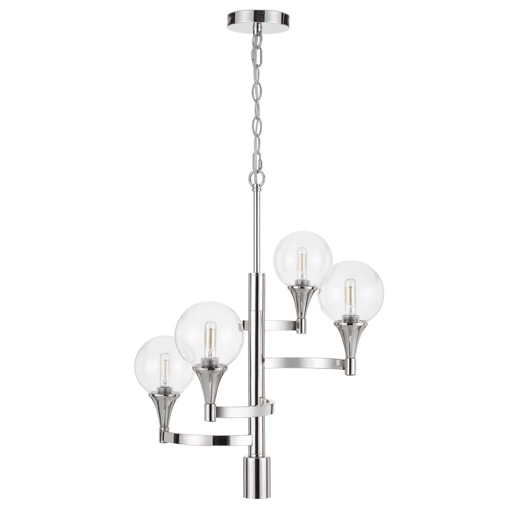 15W x 4 Milbank metal chandelier with a 3K GU10 LED 6W down light (bulb included) clear round glass shades. Picture 1