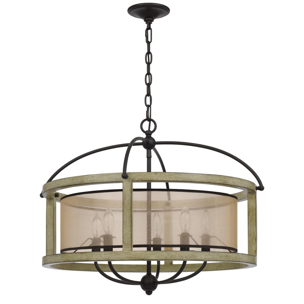 Palencia rubber wood round chandelier with organza shade. Picture 1