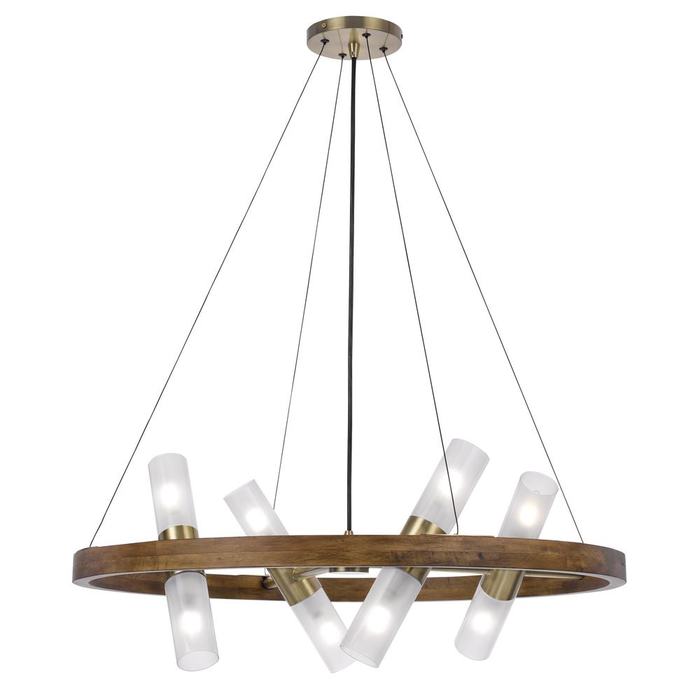 40W x 8 Hempstead Birch wood cylinder chandelier with adjustable steel cable and glass shades. Picture 2