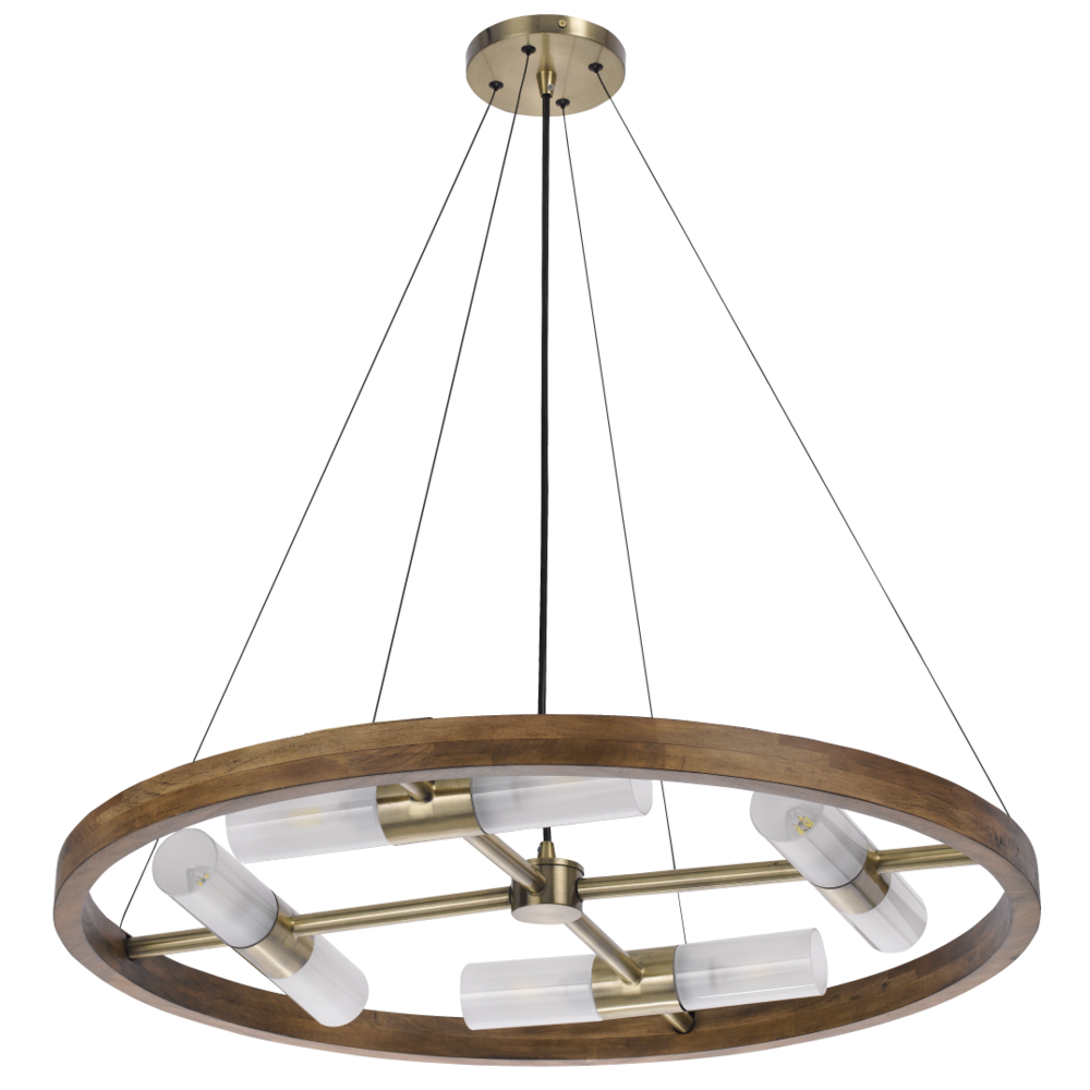 40W x 8 Hempstead Birch wood cylinder chandelier with adjustable steel cable and glass shades. Picture 3