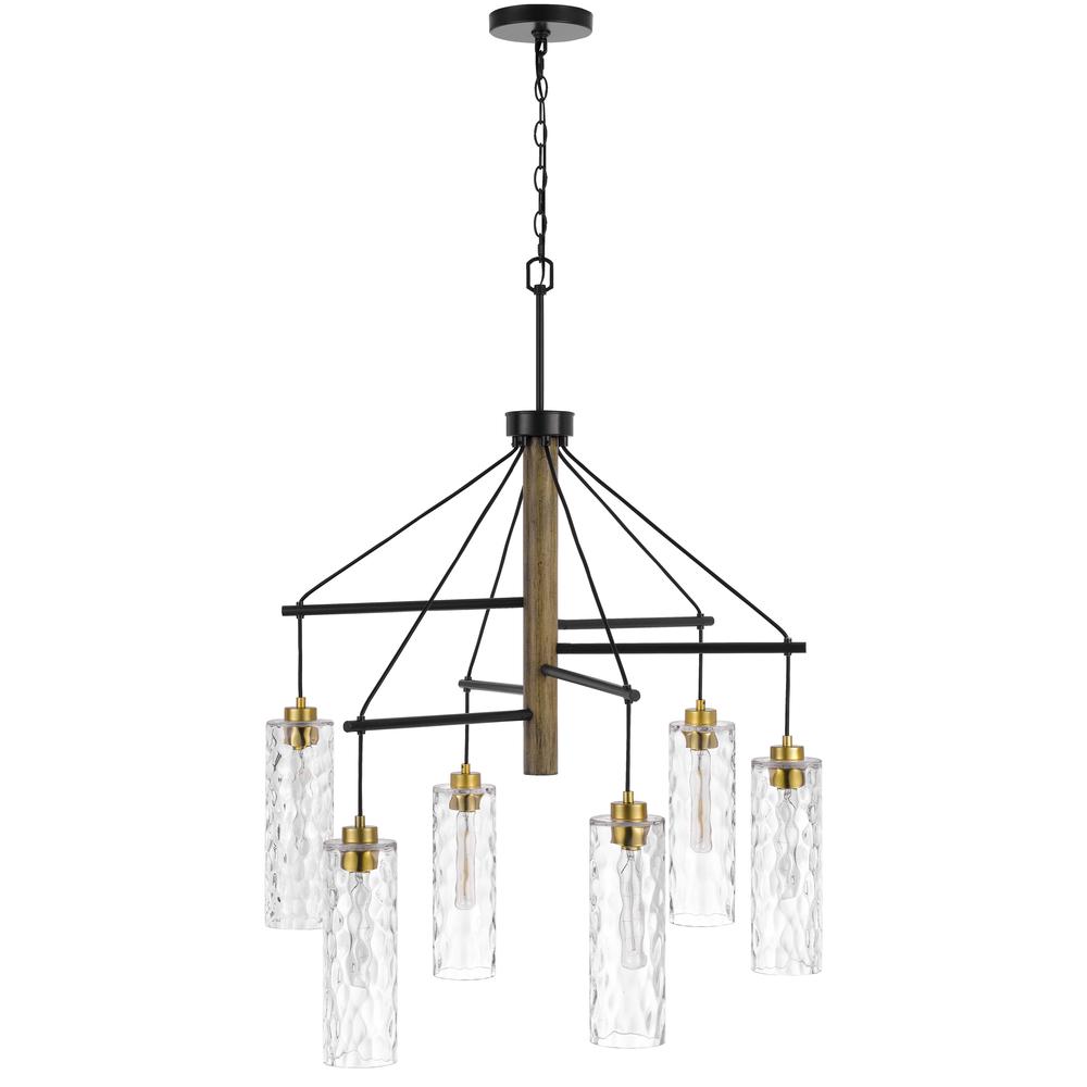 60W x 6 Williston rubber wood chandelier with hanging textured glass shades. Picture 1