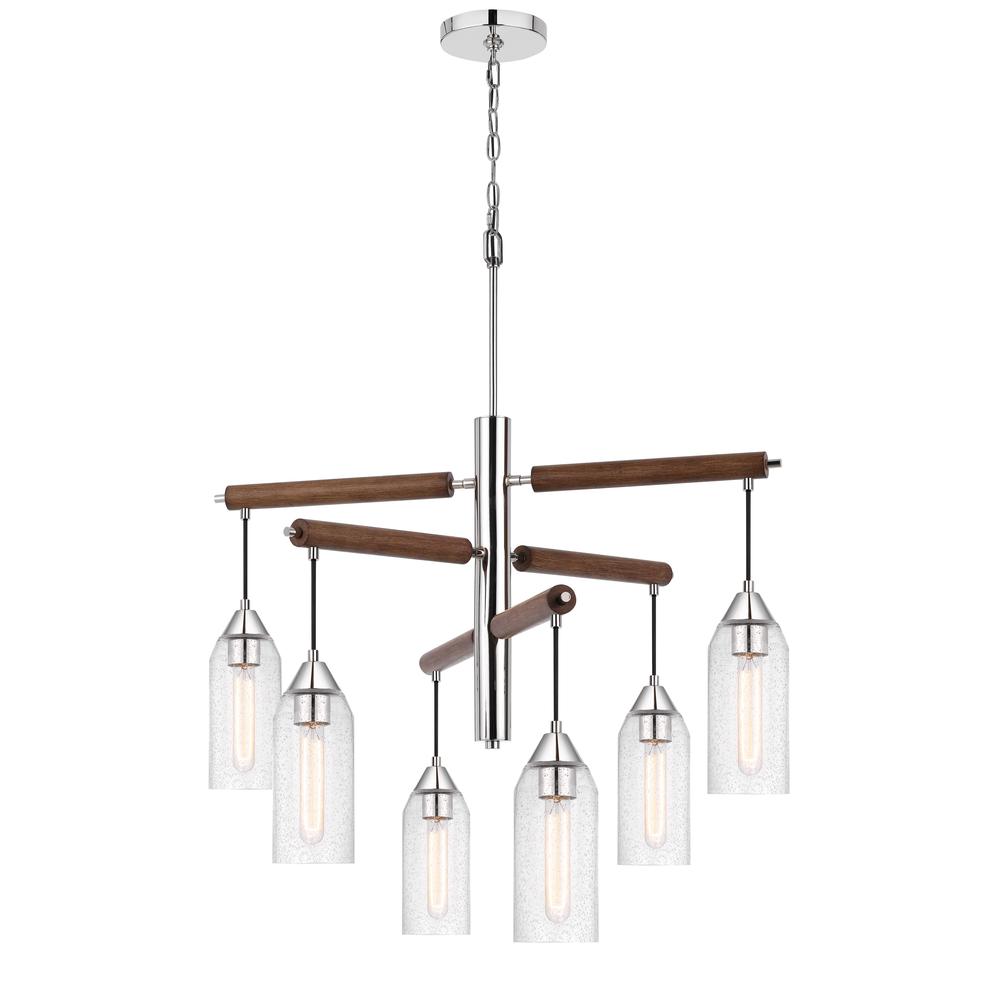 60W x 6 Massillon rubber wood chandelier with hanging bulbbed glass shades. Picture 2
