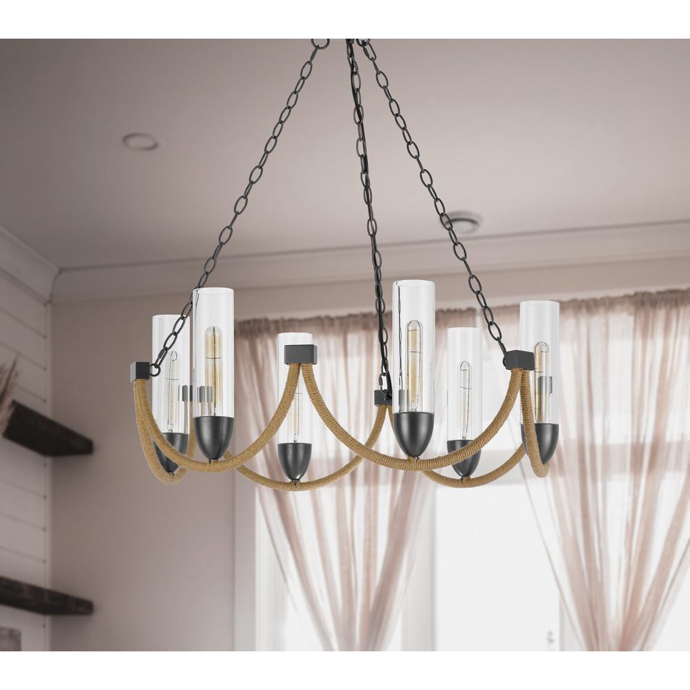 60W x 6 Argyle metal chandelier with moss rods and glass shades. Picture 4
