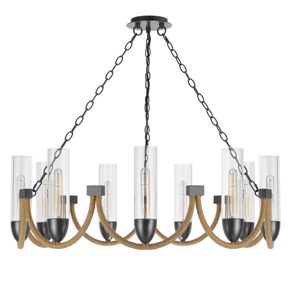 60W x 9 Argyle metal chandelier with moss rods and glass shades. Picture 1