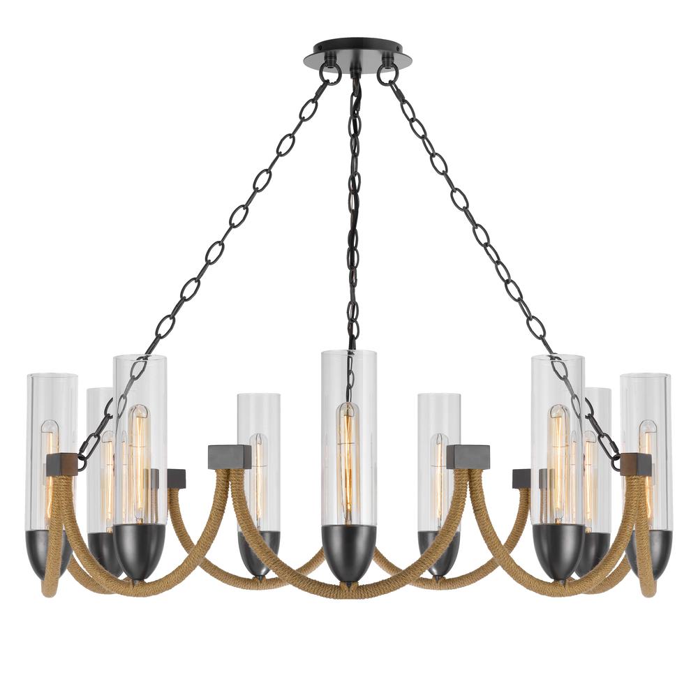 60W x 9 Argyle metal chandelier with moss rods and glass shades. Picture 2