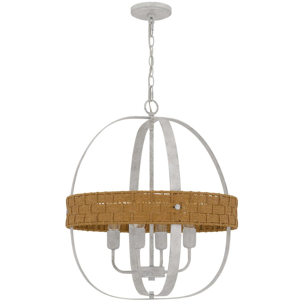 60W x 4 Barton metal chandelier with rattan design. Picture 1