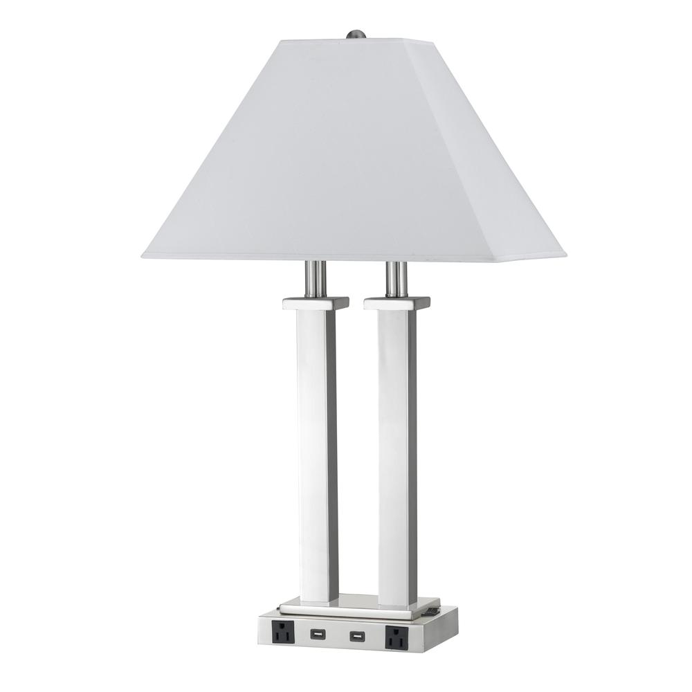 60W X 2 Metal Desk Lamp With 2 USB And 2 Power Outlets, On Off Rocker Base Switch. Picture 1