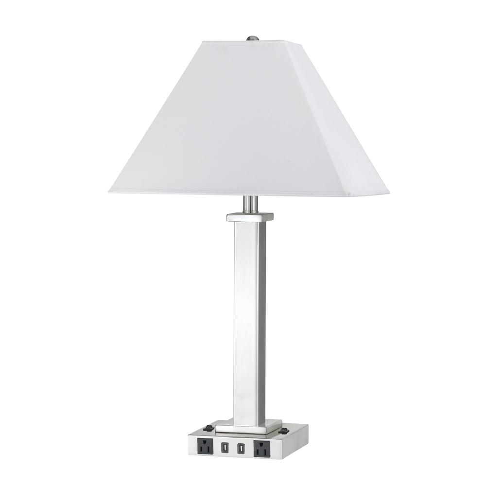 60W X 2 Metal Night Stand Lamp With 2 USB And 2 Power Outlets, On Off Rocker Base Switch, LA60003TB10BS. Picture 1