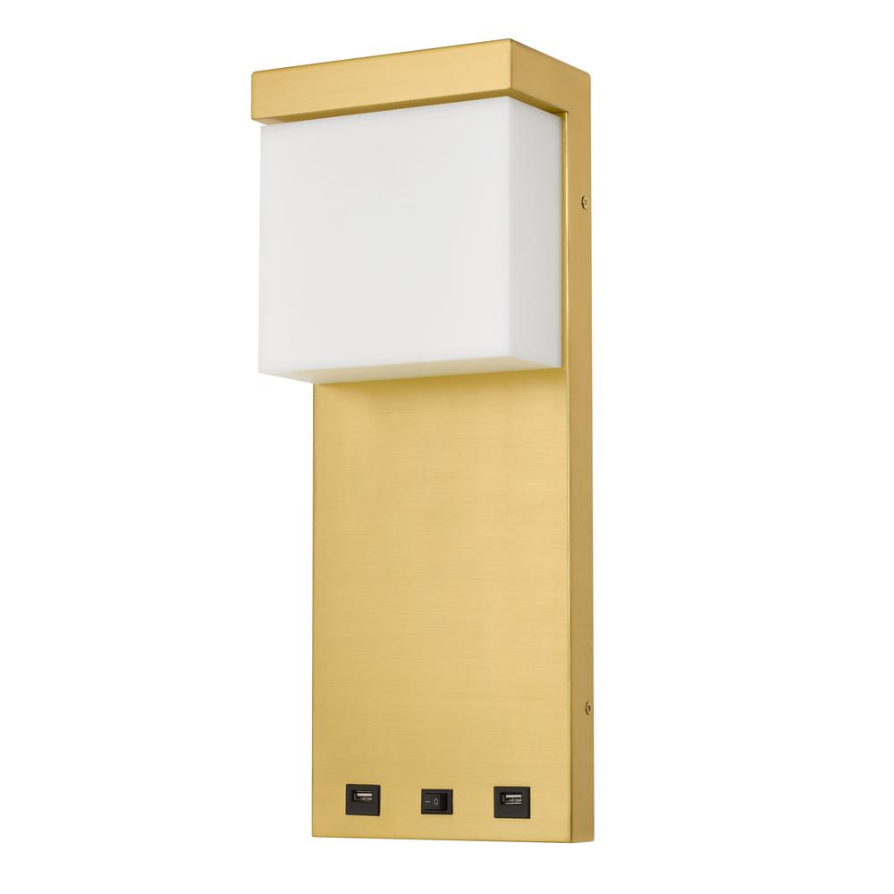 Getafe metal LED bedside wall sconce with rocker switch and 2 USB charging ports. Picture 1