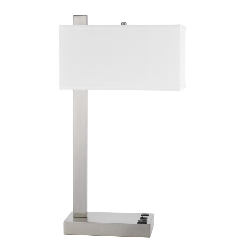 Drancy metal desk lamp with one power outlet and one USB charging port. Picture 1