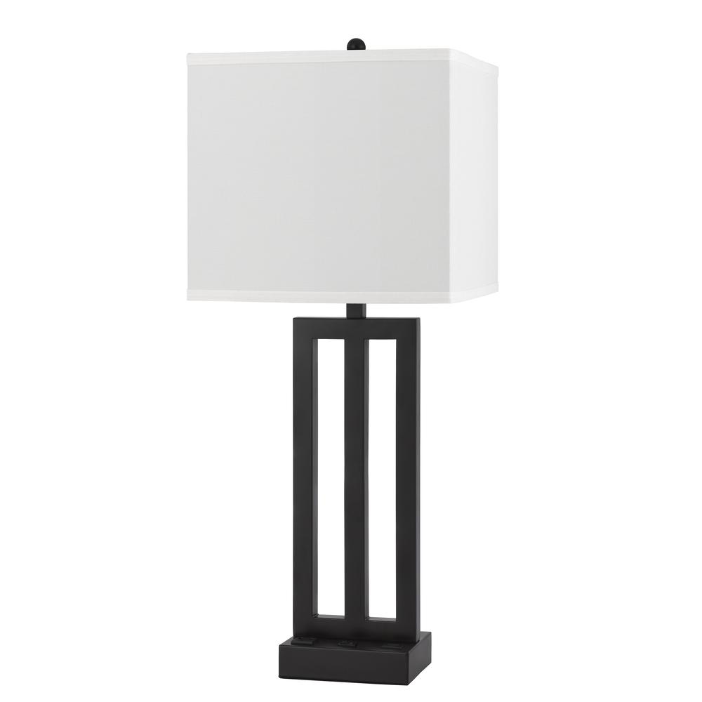 Cachan metal night stand lamp with one power outlets and 1 USB charging port. Picture 1