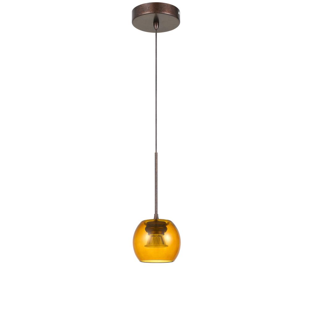 Ithaca 3000K, 8W, 700 Lumen, 90 CRI Dimmable LED Glass Mini Pendant With Amber Glass. Picture 1