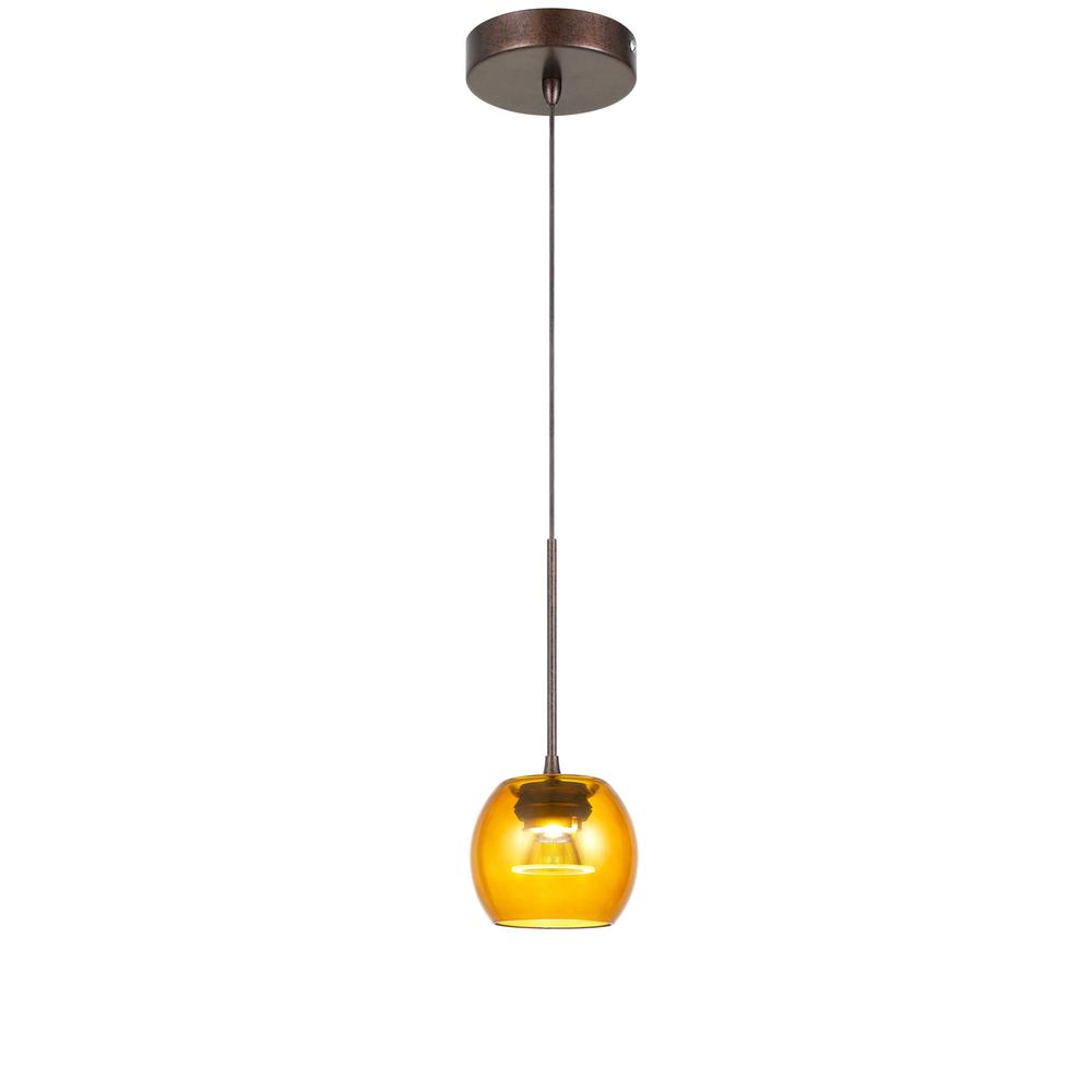 Ithaca 3000K, 8W, 700 Lumen, 90 CRI Dimmable LED Glass Mini Pendant With Amber Glass. Picture 2