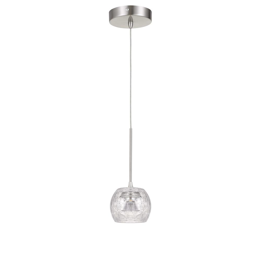 Ithaca 3000K, 8W, 700 Lumen, 90 CRI Dimmable LED Glass Mini Pendant With Clear Crackle Glass. Picture 1