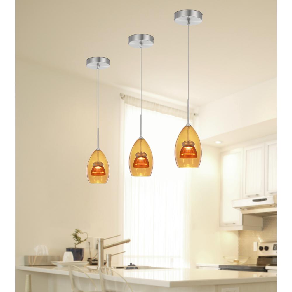 Integrated dimmable LED double glass mini pendant light. 6W, 450 lumen, 3000K, Amber/Yellow. Picture 1