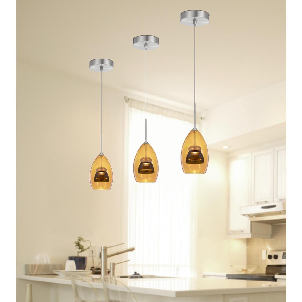 Integrated dimmable LED double glass mini pendant light. 6W, 450 lumen, 3000K, Amber/Smoke. Picture 1