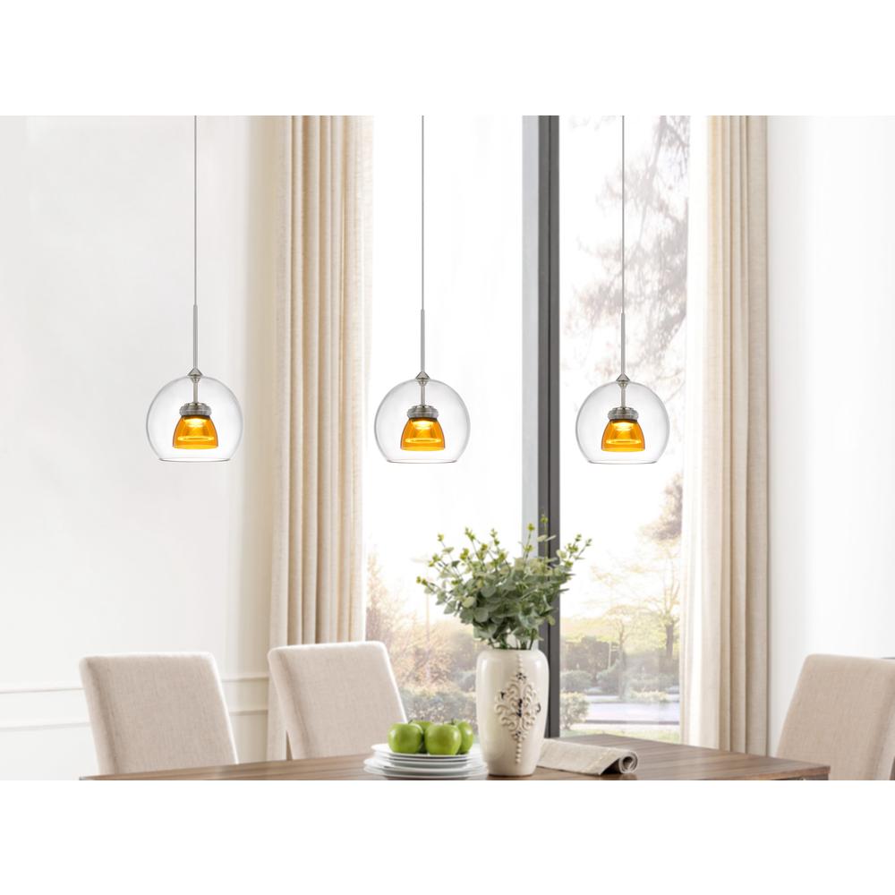 Integrated dimmable LED double glass mini pendant light. 6W, 450 lumen, 3000K in Clear Yellow. Picture 1