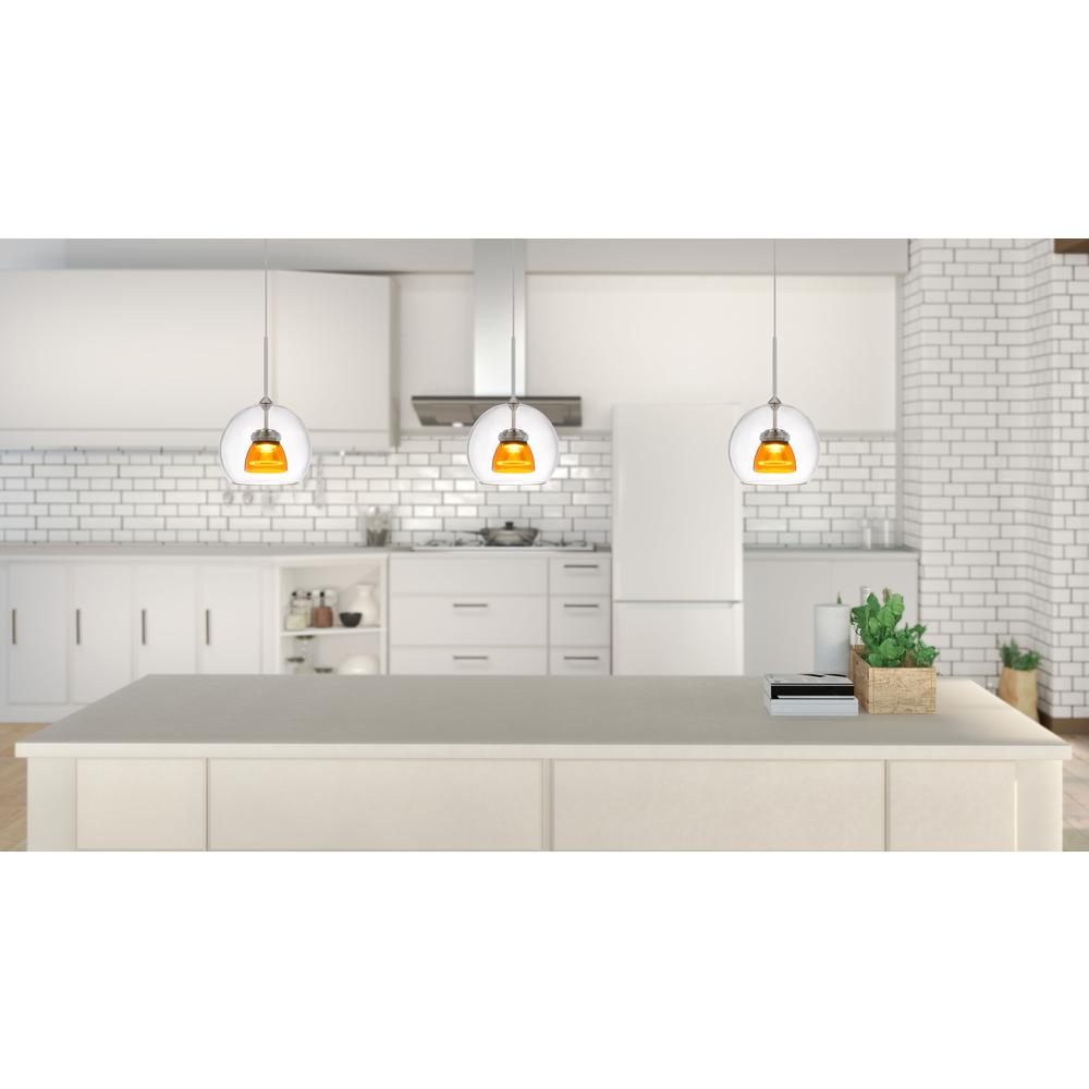 Integrated dimmable LED double glass mini pendant light. 6W, 450 lumen, 3000K in Clear Yellow. Picture 2
