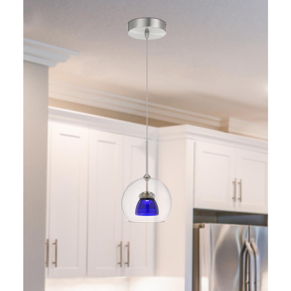 Integrated dimmable LED double glass mini pendant light. 6W, 450 lumen, 3000K in Clear Blue. Picture 1