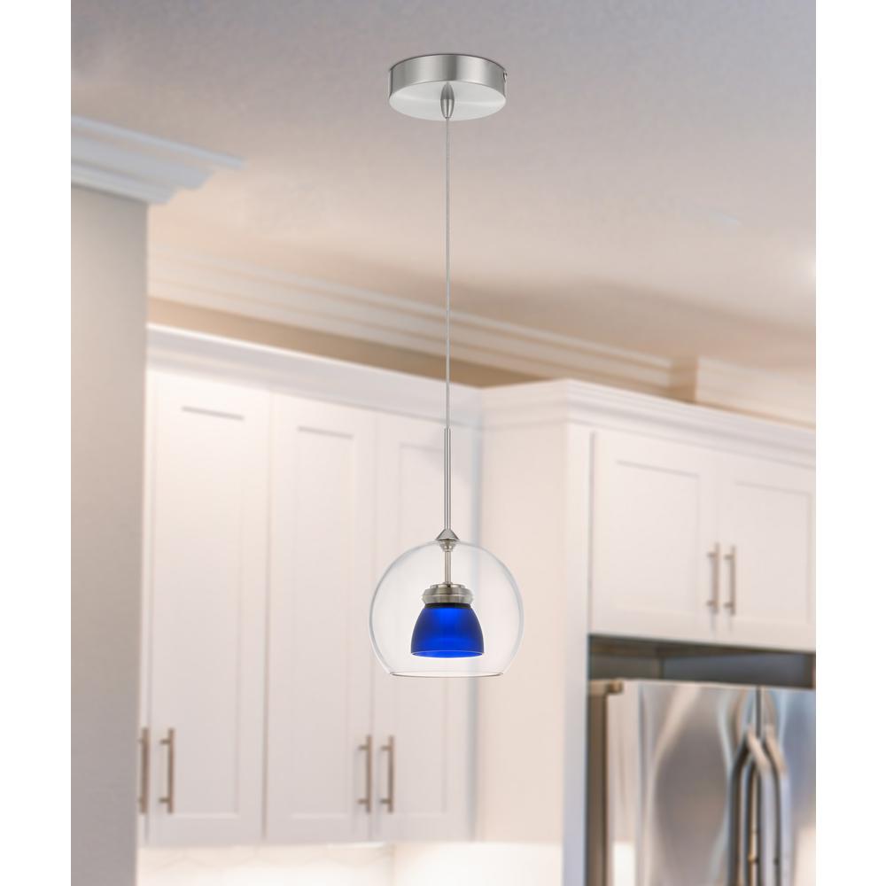 Integrated dimmable LED double glass mini pendant light. 6W, 450 lumen, 3000K in Frosted Blue. Picture 1