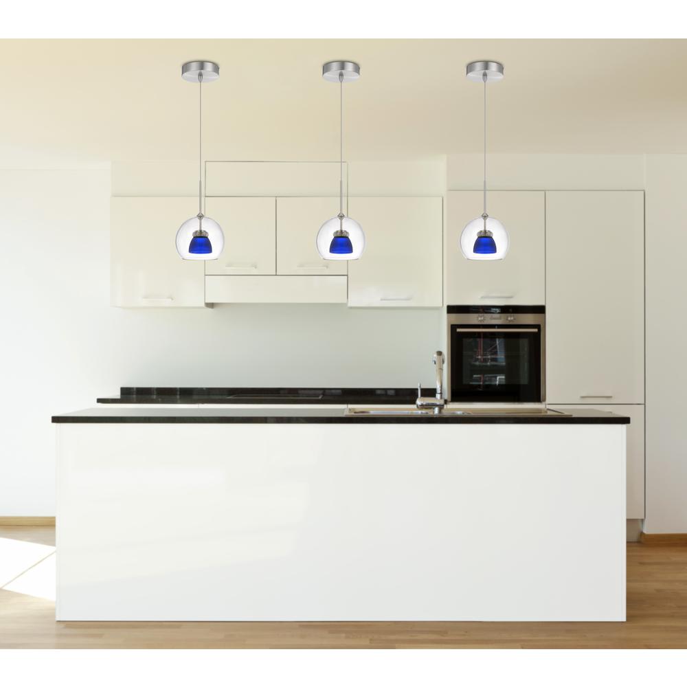 Integrated dimmable LED double glass mini pendant light. 6W, 450 lumen, 3000K in Frosted Blue. Picture 2