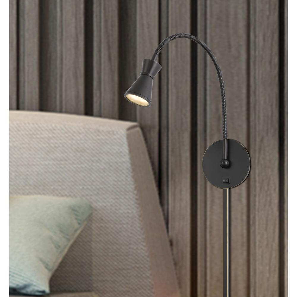 Acerra integrated LED gooseneck wall lamp with on off rocker switch. 5W, 380 lumen, 3000K. 3 x 1ft wire cover are included), Dark Bronze. Picture 1