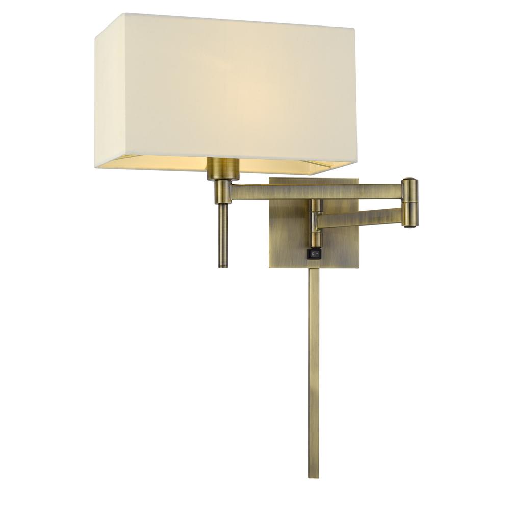 60W Robson Wall Swing Arm Reading Lamp With Rectangular Hardback Fabric Shade. Picture 3