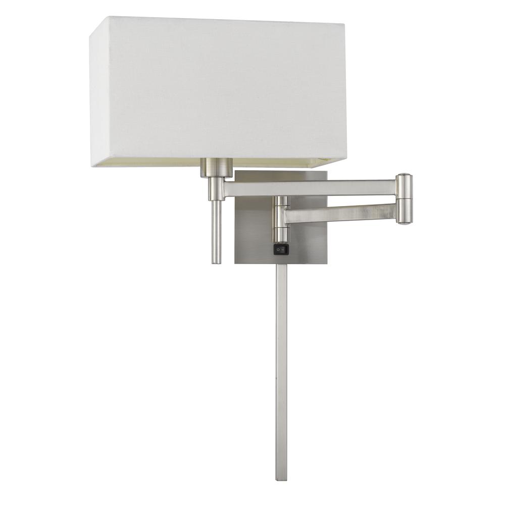 60W Robson Wall Swing Arm Reading Lamp With Rectangular Hardback Fabric Shade. 3 Ft Wire Cover included., WL2930BS. Picture 1